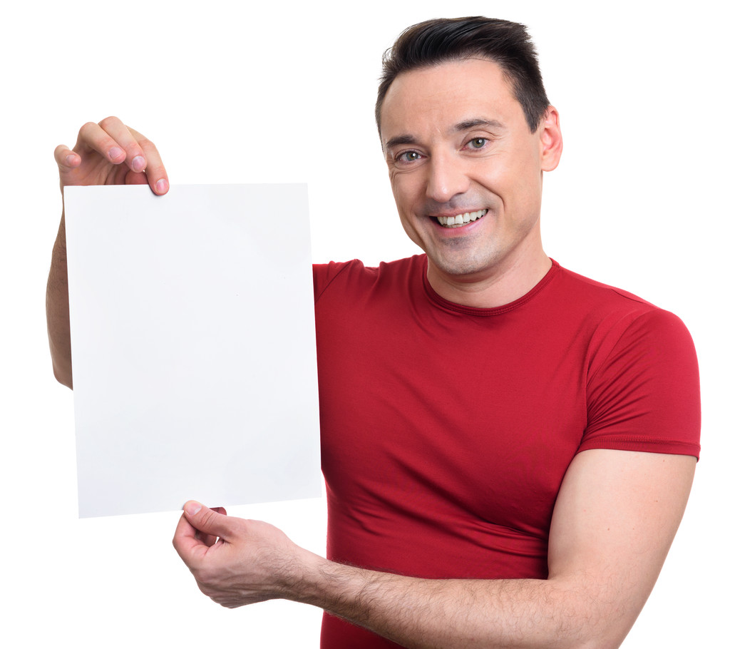 Sportlicher Mann zeigt Blanko-Karte - Foto, Bild