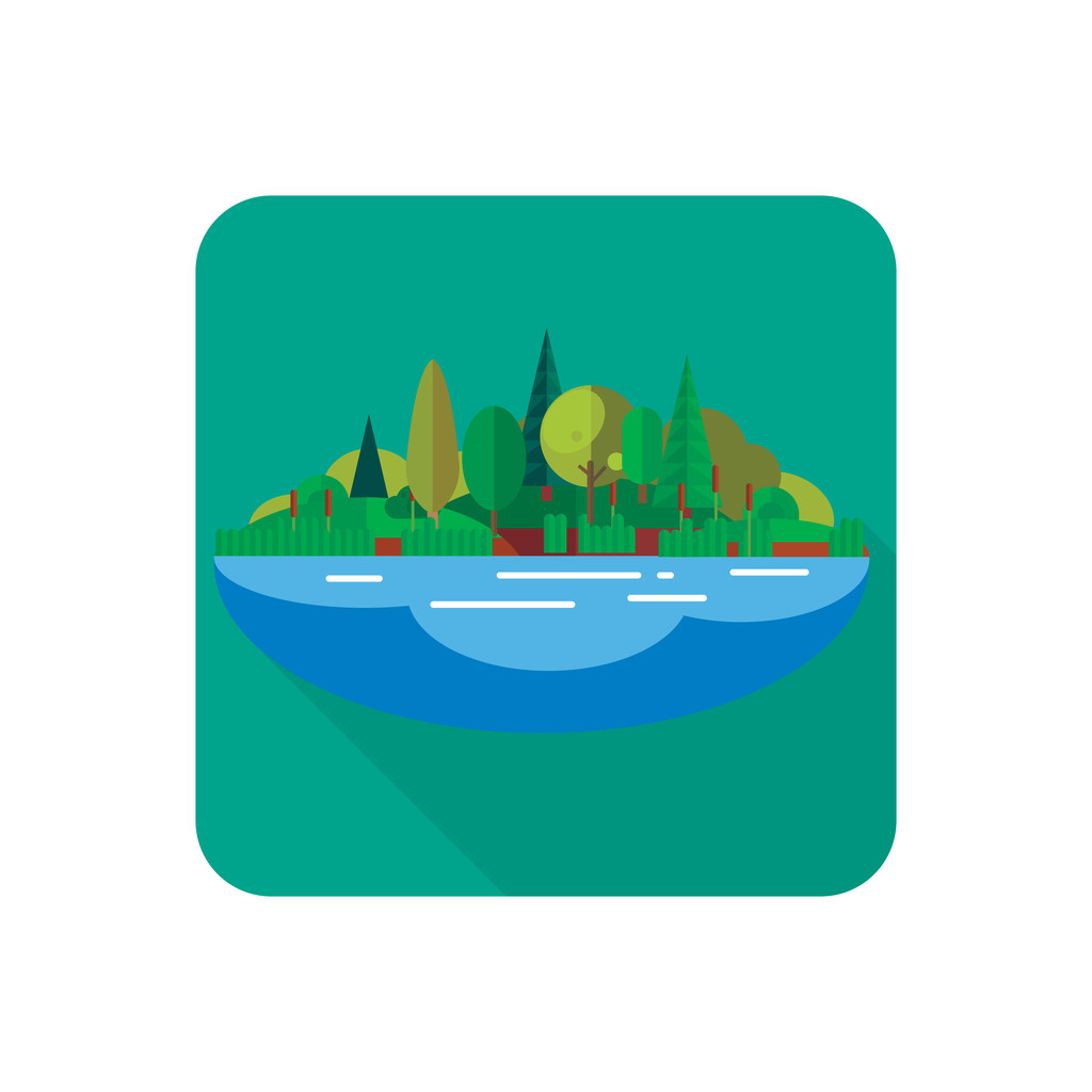 Jezero a lesní barevná plochá ikona - Vektor, obrázek
