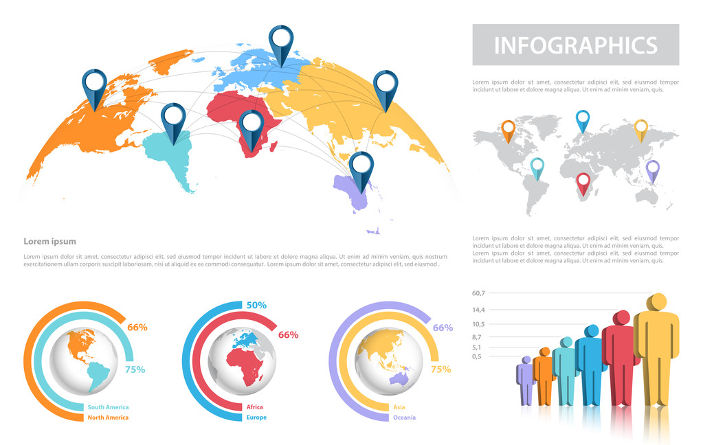 Mapa mundial con conexiones a ciudades infografía
 - Vector, Imagen