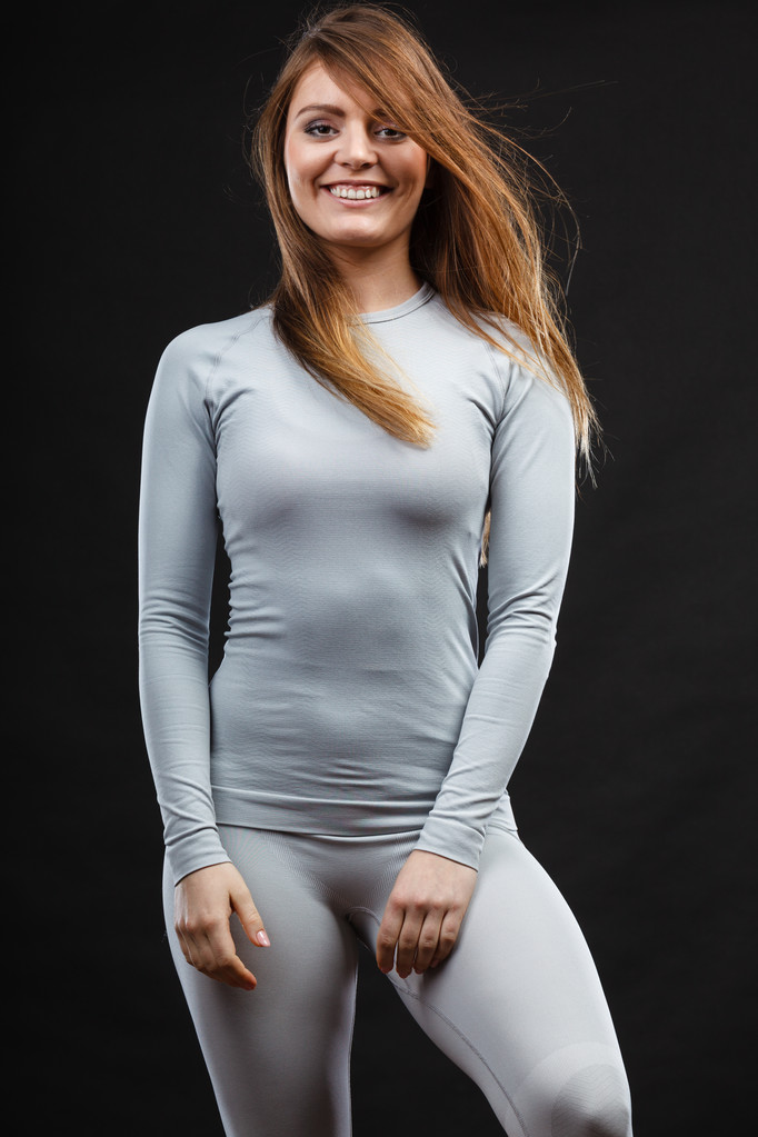 Sportu pasują woman termiczne ubrania. - Zdjęcie, obraz