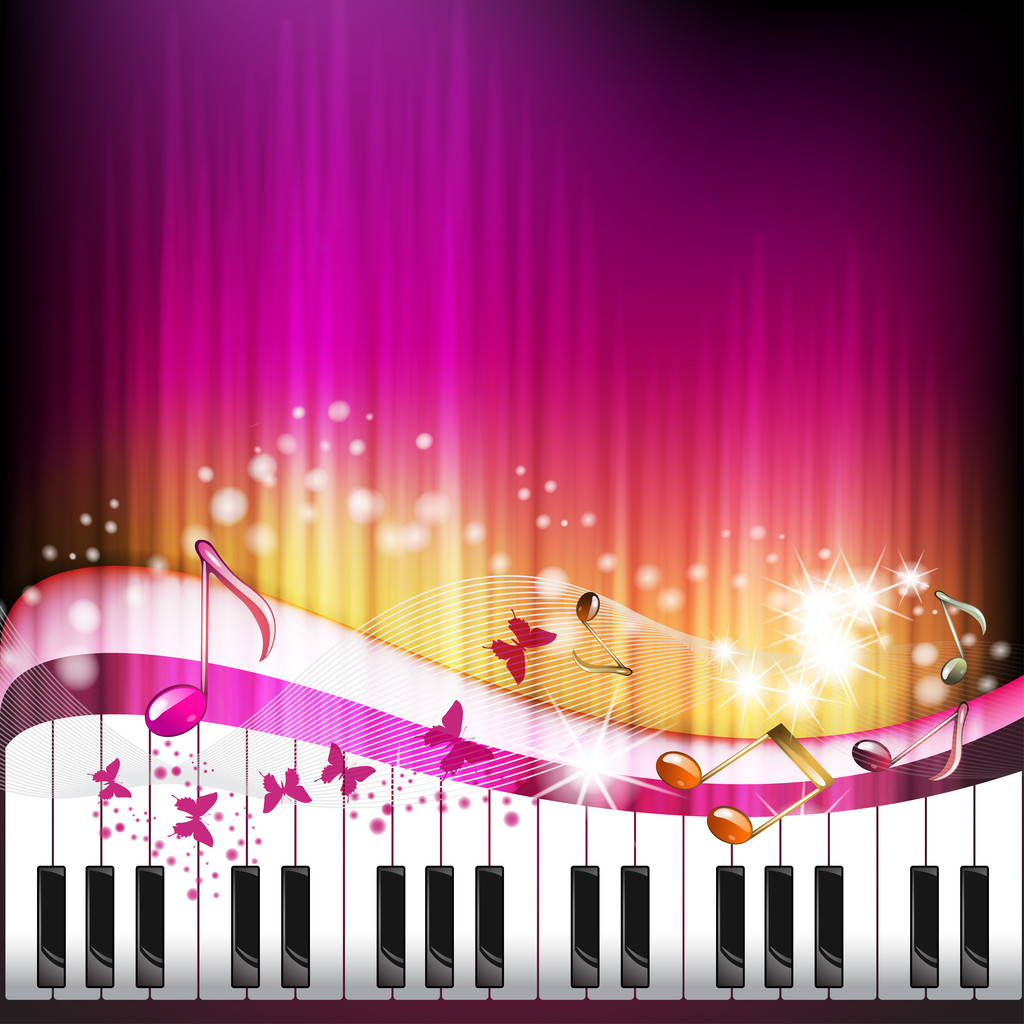 piano toetsen met vlinders - Vector, afbeelding