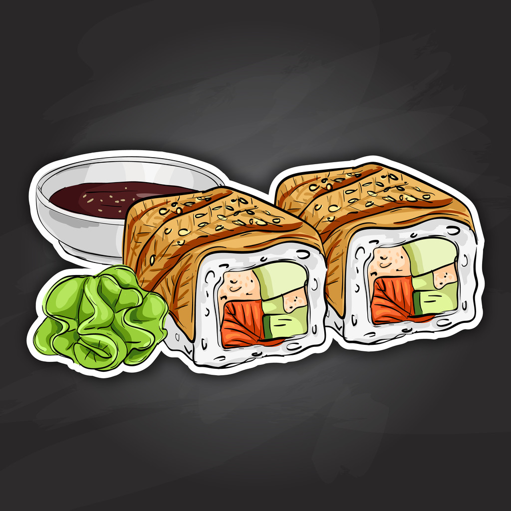 Vektorové sushi barvu štítku, Kanada roll - Vektor, obrázek