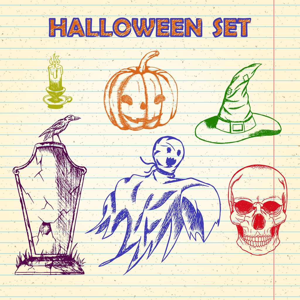 mão desenhado Halloween personagens conjunto
 - Vetor, Imagem