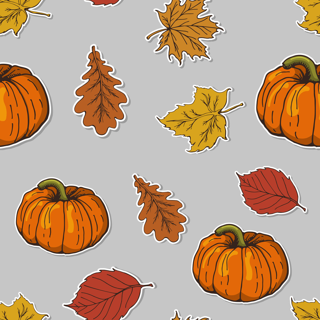 Bezešvé vzory s podzimními listy a dýněmi - Vektor, obrázek