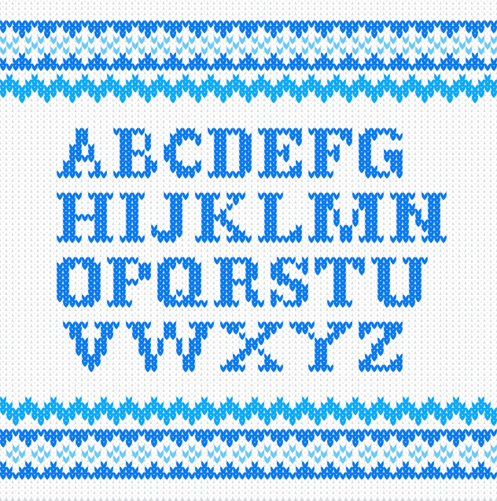 blauwe breien alfabet op witte achtergrond - Vector, afbeelding