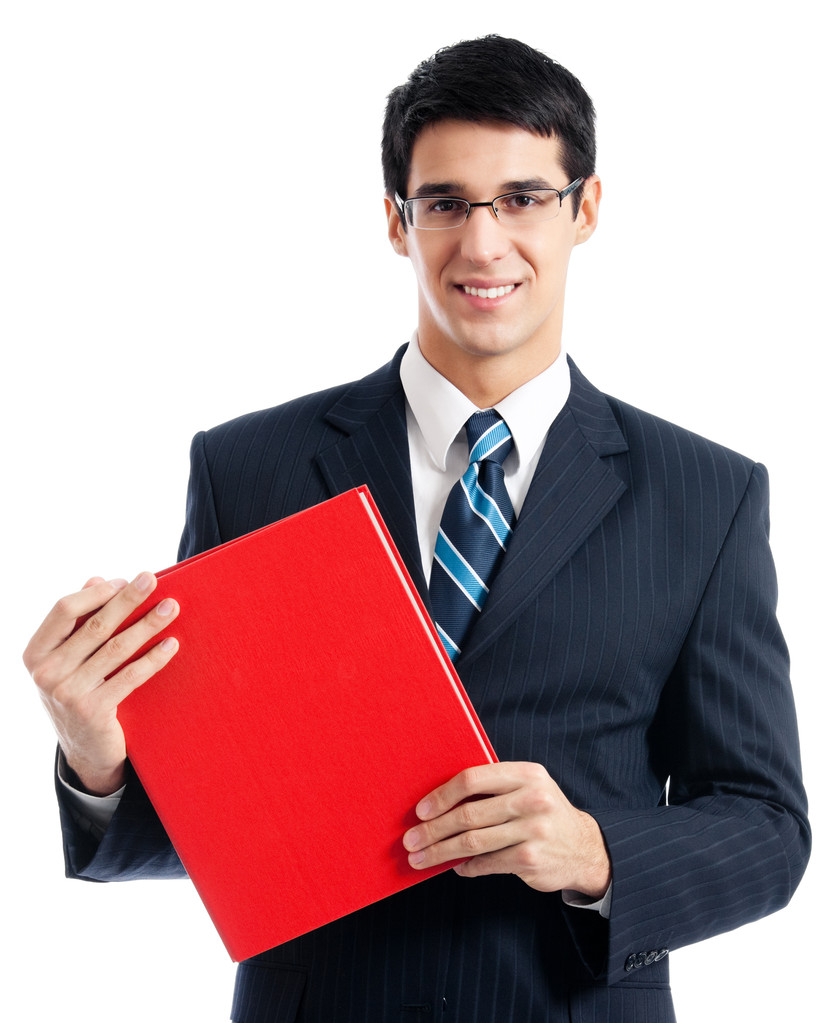 Бизнесмен с красной папкой, изолированный
 - Фото, изображение