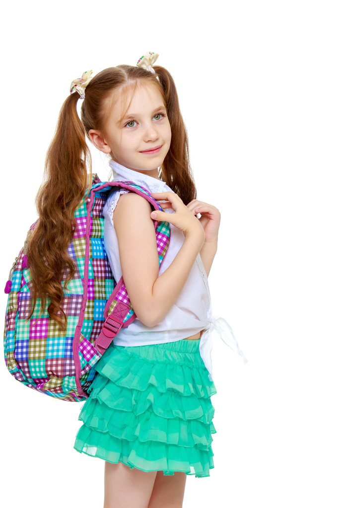 Meisje met de portefeuille van de school - Foto, afbeelding