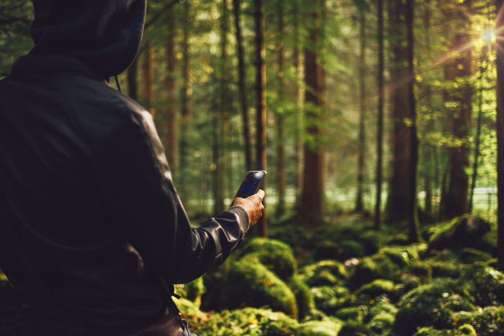 Мужчина фотографирует в лесу
 - Фото, изображение