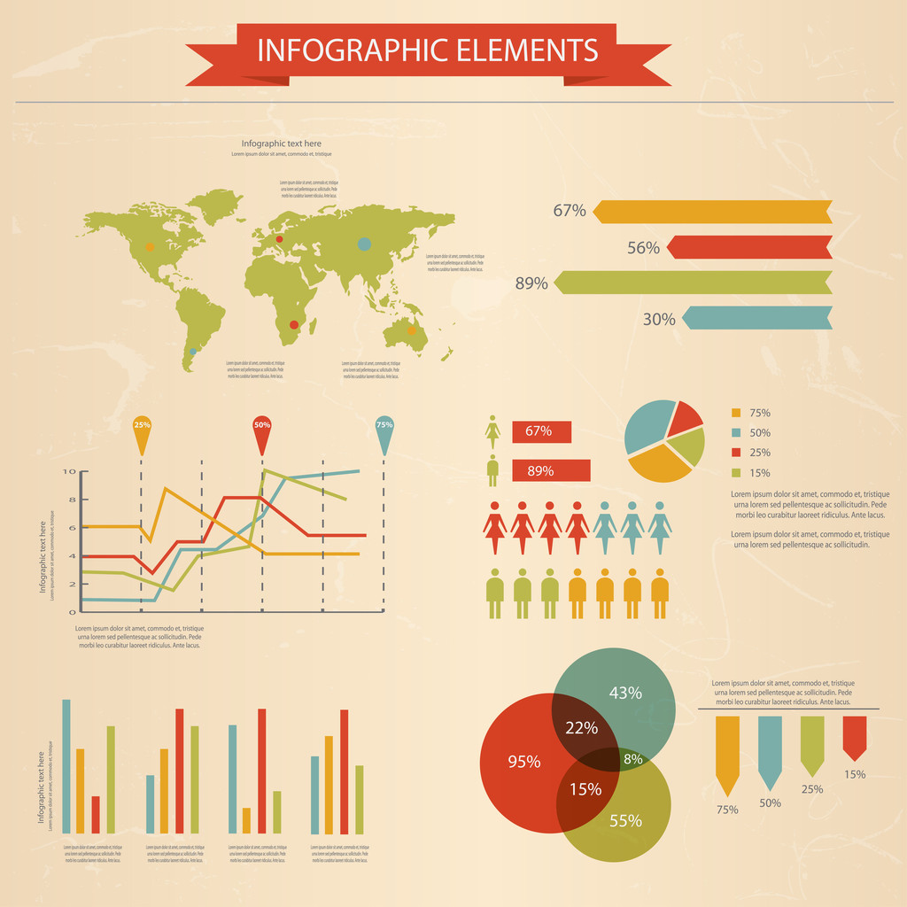 Retro infographics küme. Dünya grafik harita ve bilgi. Vect - Vektör, Görsel