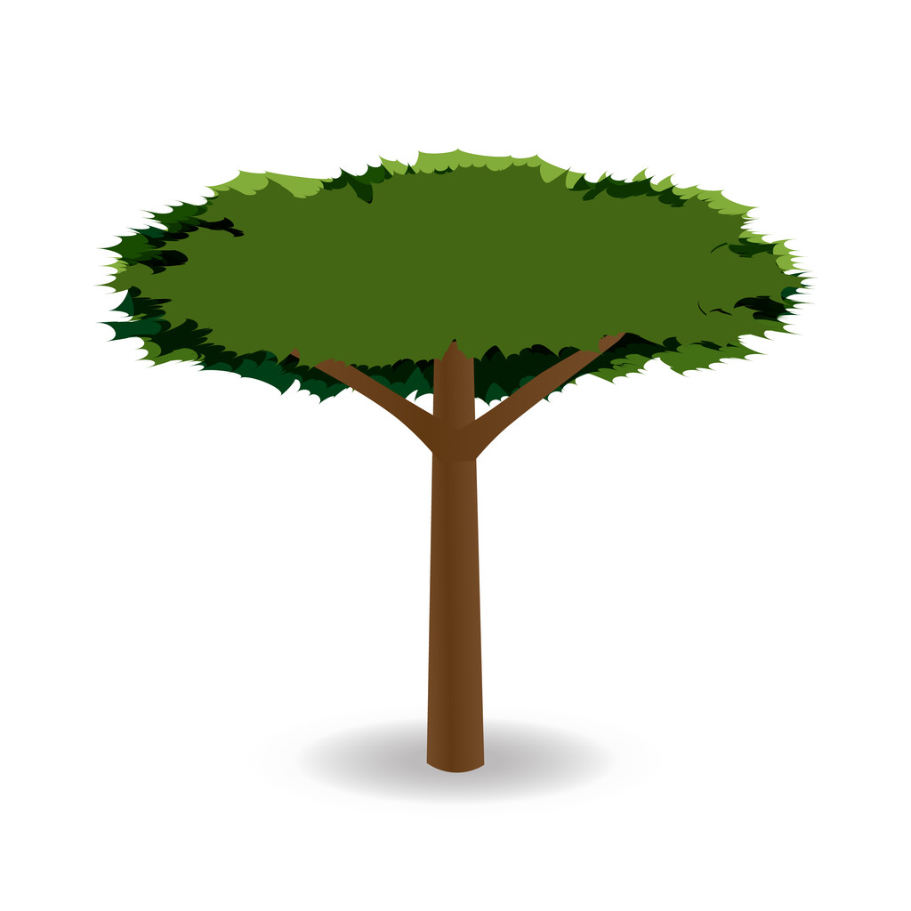 Dikenli yuvarlak bir taç ile yeşil bir ağaç stilize çizim. Illüstrasyon - Vektör, Görsel