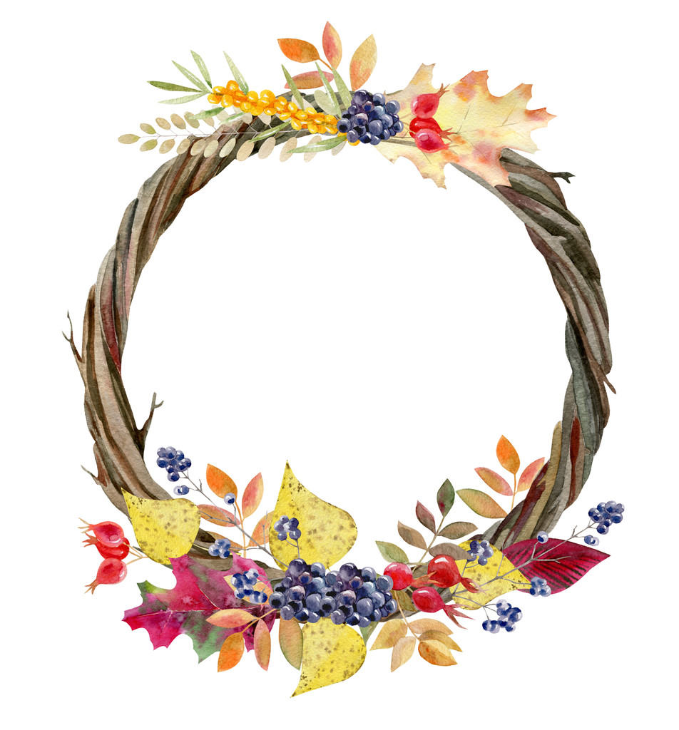 plantilla de clipart maqueta acuarela pintada a mano de hojas de otoño
 - Foto, Imagen