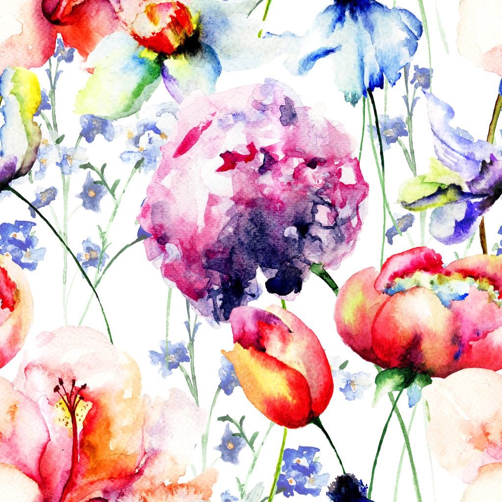 Fondo de pantalla sin costuras con hermosas flores
 - Foto, Imagen