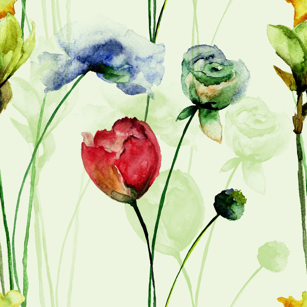 nahtloses Muster mit originellen Sommerblumen - Foto, Bild