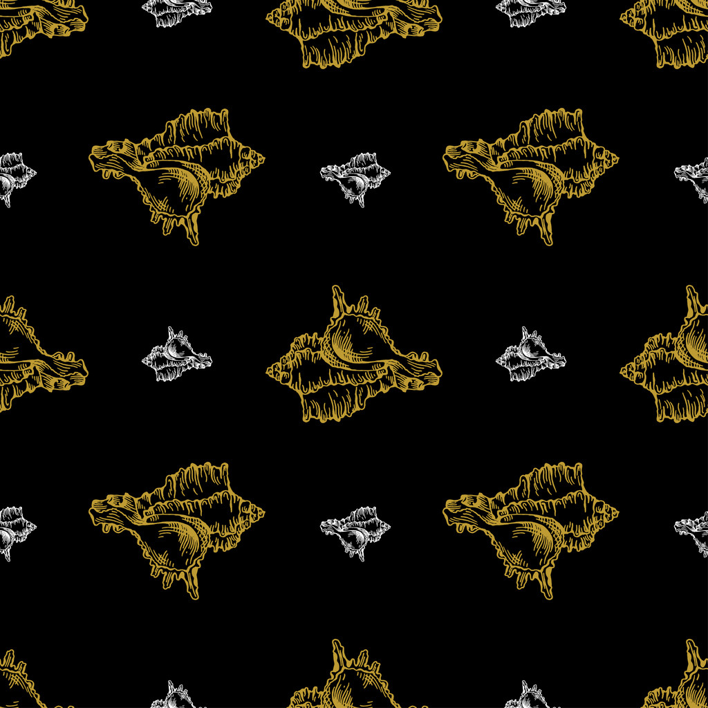 Golden sketch seashell pattern.  - Vector, Image