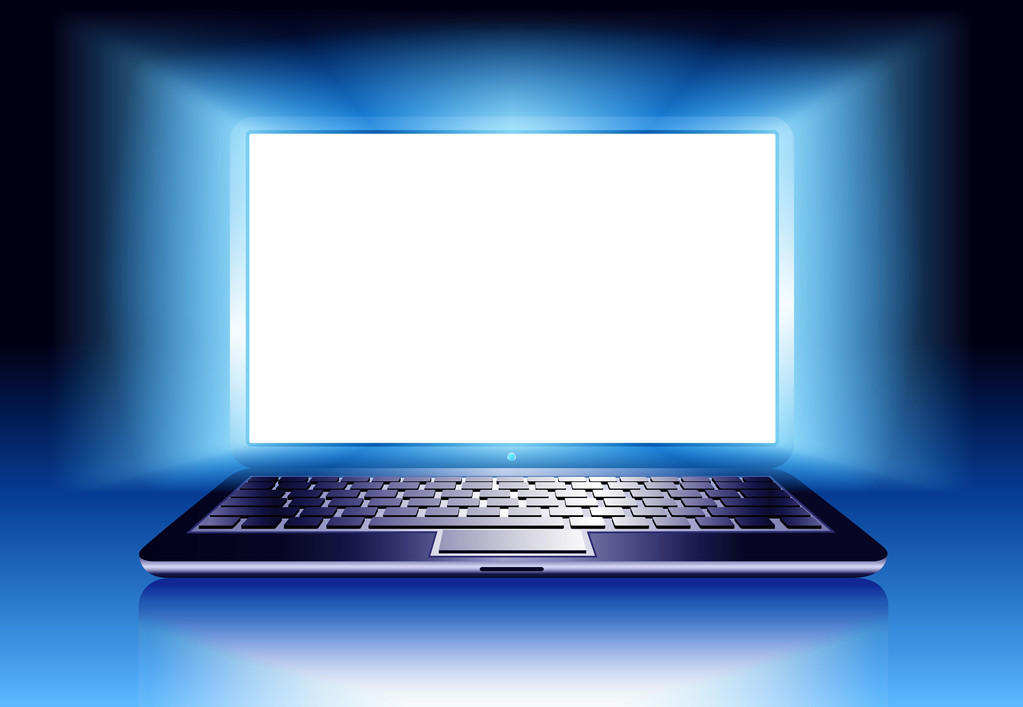 Ноутбук Компьютер со светом
 - Вектор,изображение