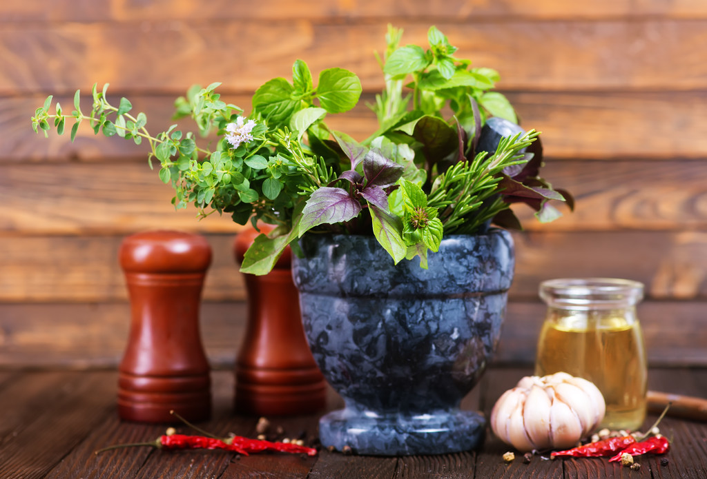 fresh herbs in bowl - Photo, Image