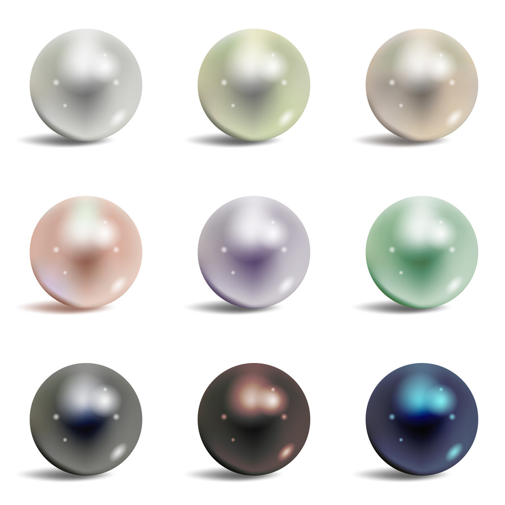 Ensemble perle réaliste isolé sur fond blanc.Perle précieuse en forme de sphère. Perle est luxueuse illustration en pierre brillante
 - Vecteur, image