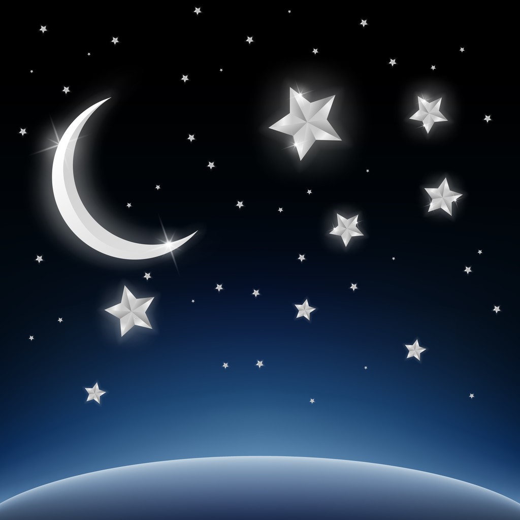 Wassende maan en sterren op de achtergrond van de ruimte - Vector, afbeelding