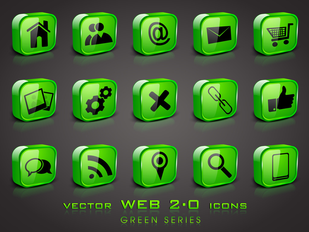 3D web 2.0 posta simgeleri ayarlayın. Web siteleri için web harmoni-ebilmek var olmak kullanılmış - Vektör, Görsel