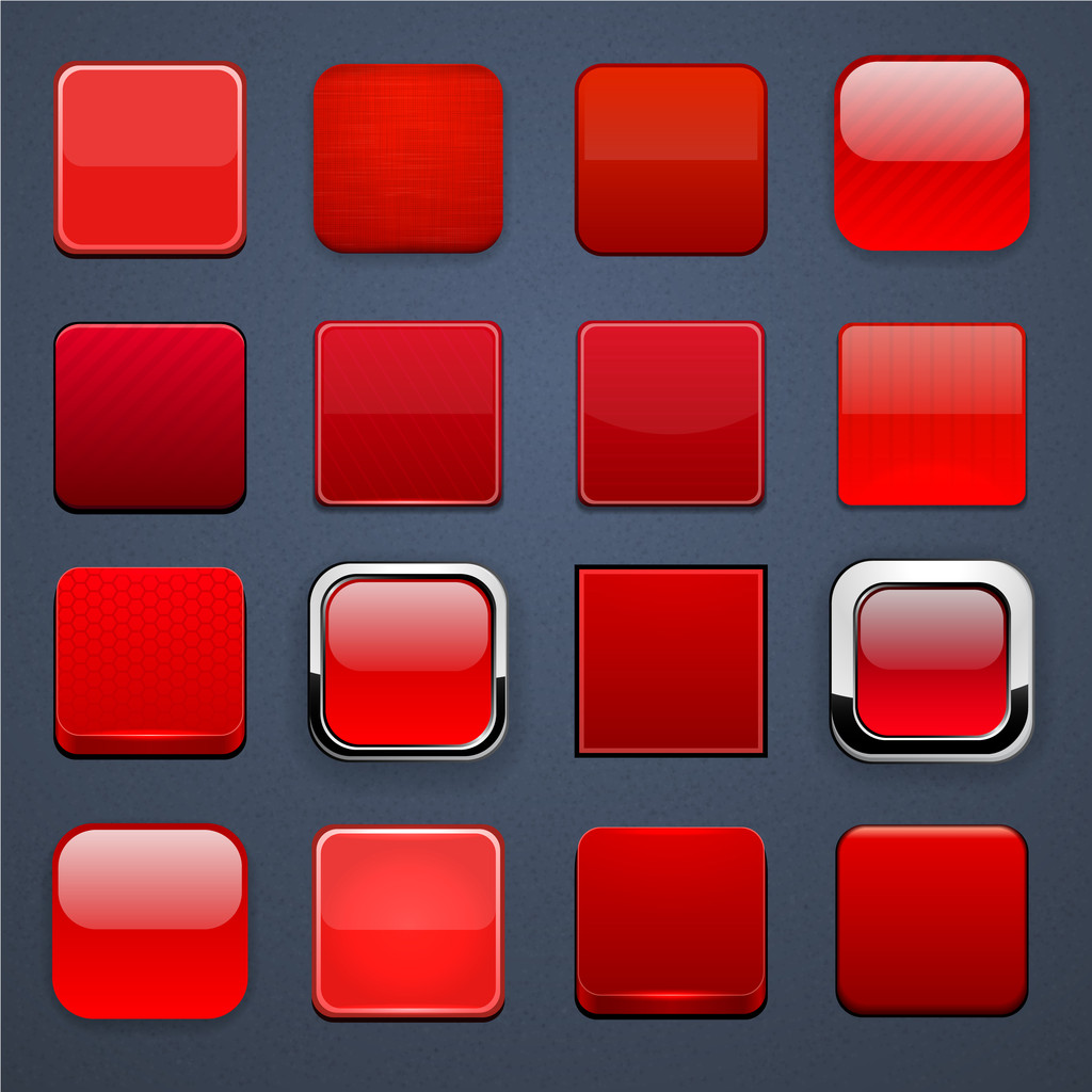 Red square high-detailed modern web buttons. - Vector, Image