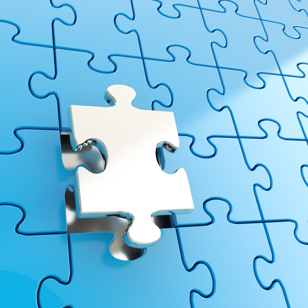 Puzzle jigsaw fundo com uma peça se destacar
 - Foto, Imagem