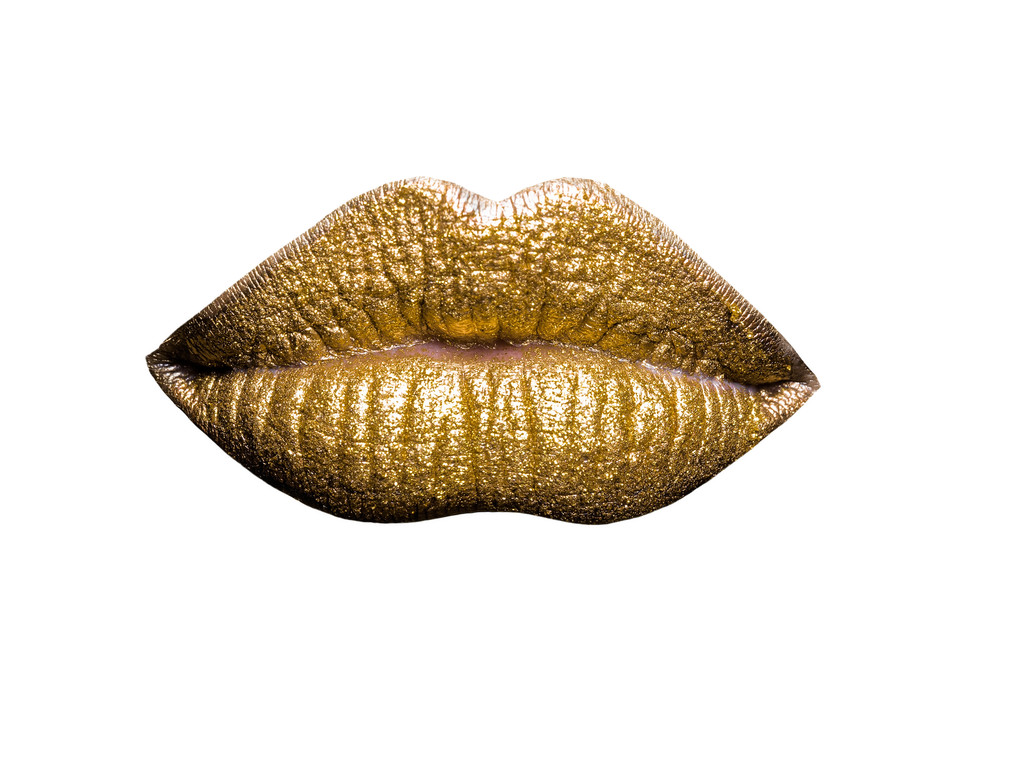 sexy goldene metallisierte weibliche Lippen - Foto, Bild
