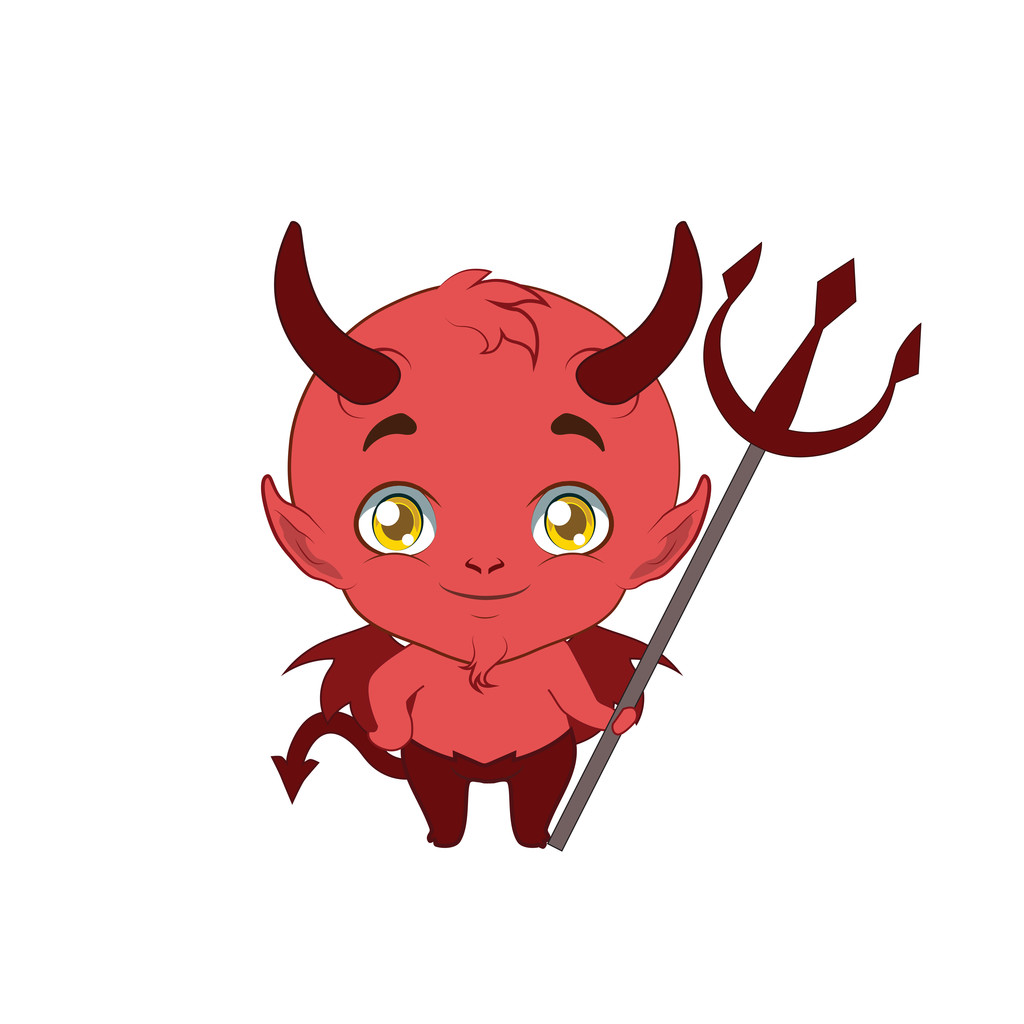 Иллюстрация милого маленького дьявола с вилами
  - Вектор,изображение