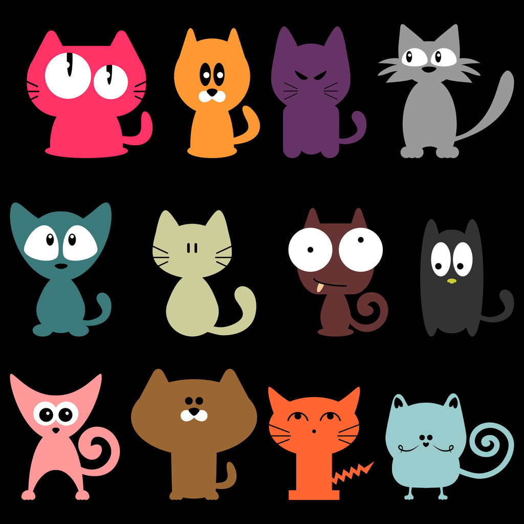 Conjunto de varios gatos divertidos coloridos
 - Vector, Imagen