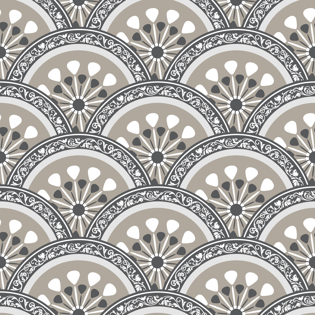 灰色の円とビンテージのシームレス パターン - ベクター画像