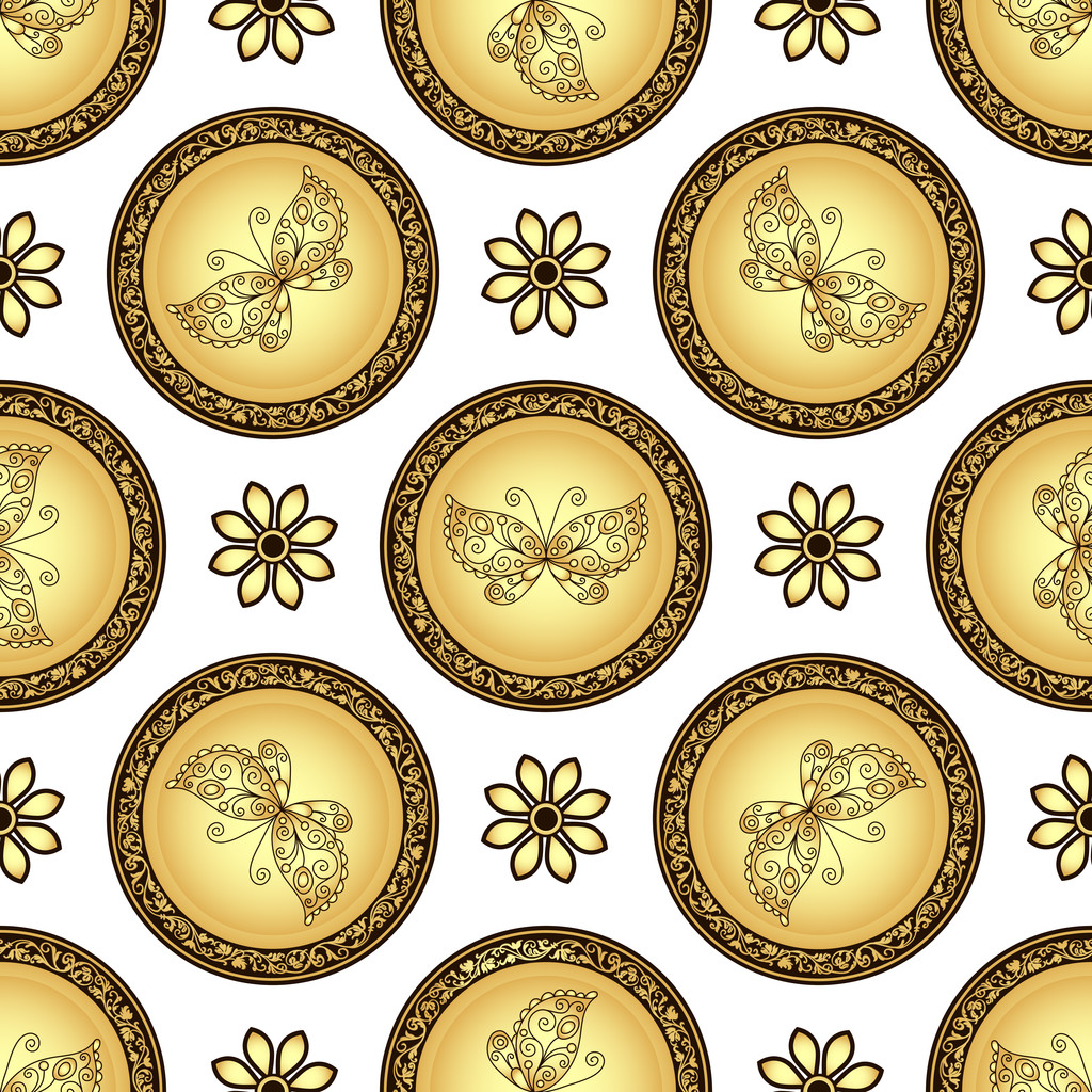 Gold and browne seamless pattern with gradient vintage circles - Vector, Image