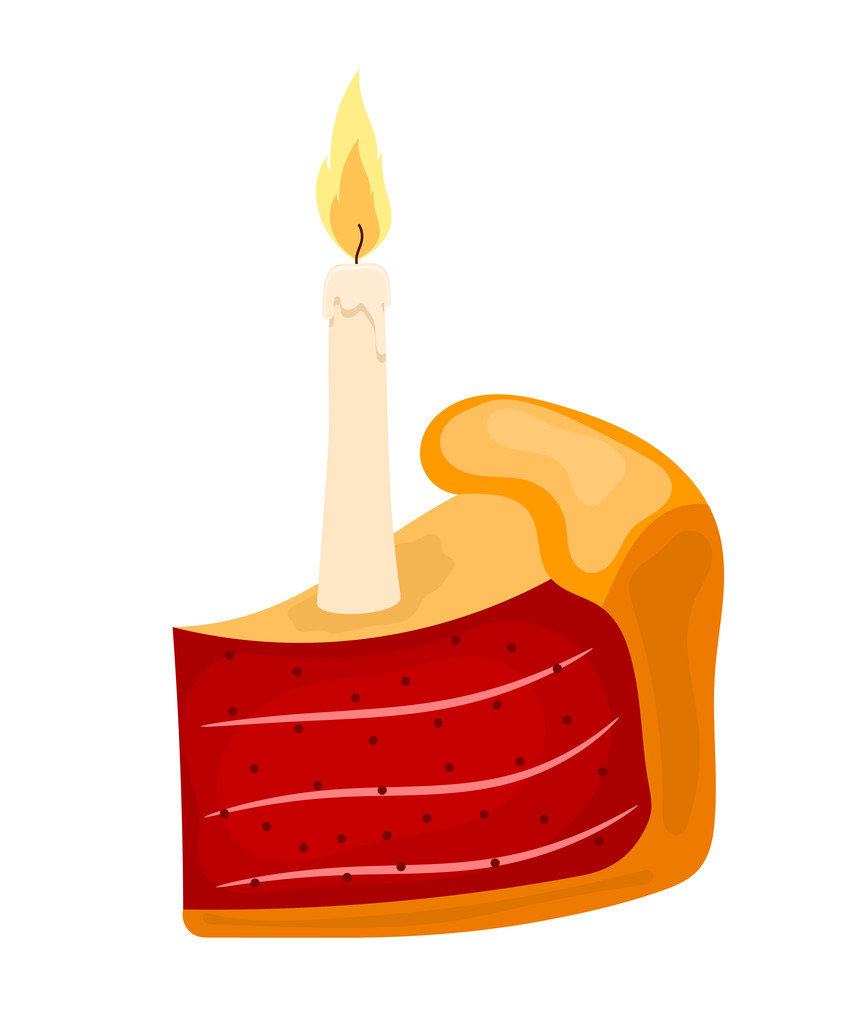 Illustrazione vettoriale di un pezzo di torta con candela su una ba bianca
 - Vettoriali, immagini