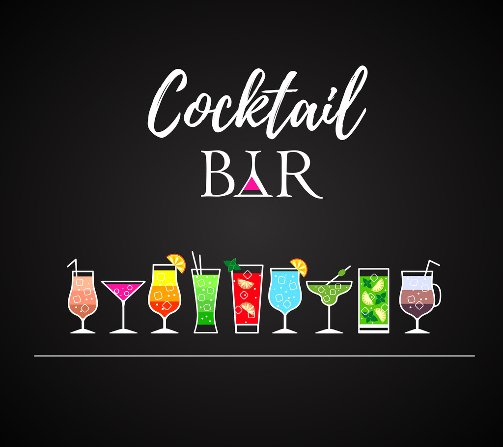Cocktail icons. Cocktail menu. Different kinds of glasses - Vector, Image