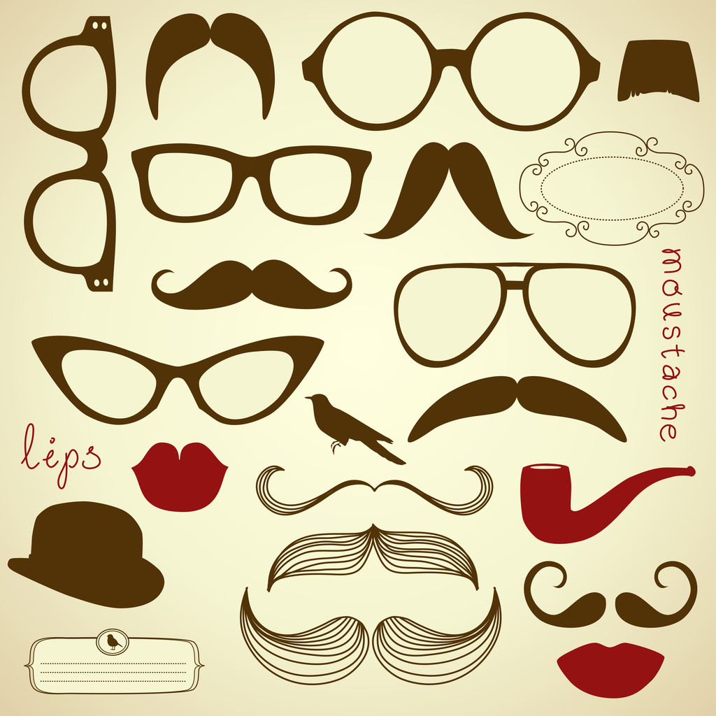 zestaw retro party - okulary przeciwsłoneczne, usta, wąsy - Wektor, obraz