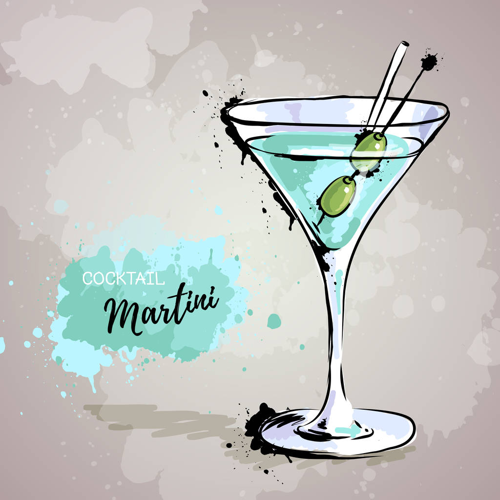 Hand drawn illustration of cocktail martini. - Vector, Image
