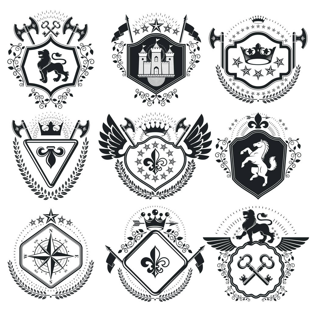 Wapenschild, emblemen, insignes set - Vector, afbeelding