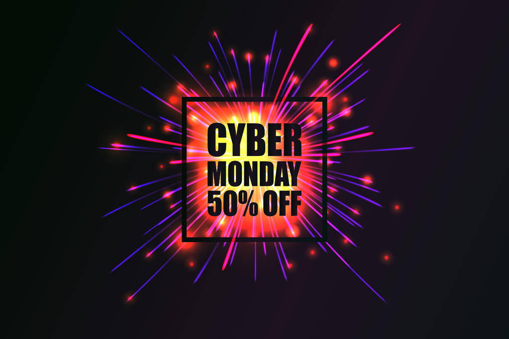 Cyber Monday discount fireworks - Vector, Image