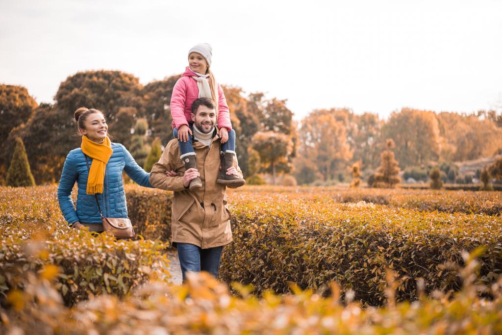 公園を歩く幸せな家族 - 写真・画像