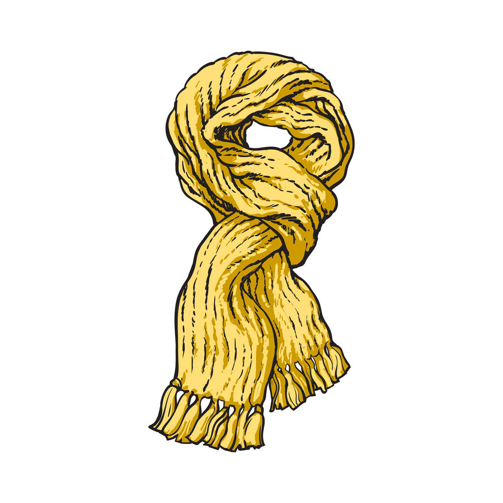 Heldere gele slip geknoopte winter gebreide sjaal met franjes - Vector, afbeelding