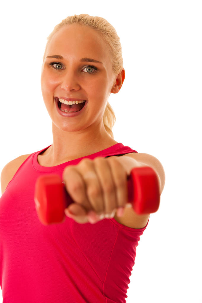 gesunder Lebensstil Sporterfolg - Fit blonde Frau Workout mit d - Foto, Bild