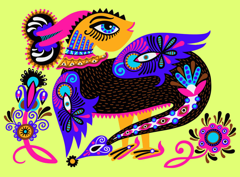 etniczne fantastyczne zwierzęta doodle design w stylu karakoko - Wektor, obraz