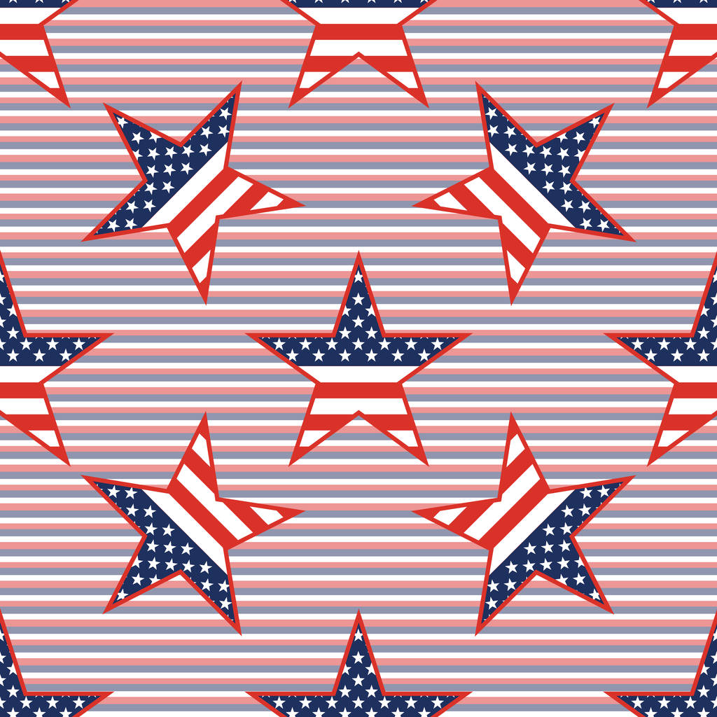US patriotic stars seamless pattern on red and blue diagonal stripes background. - Vector, Image