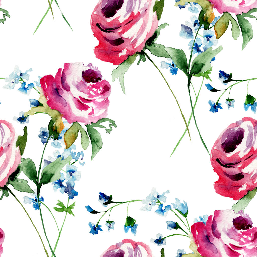 Seamless pattern with Original Summer flowers - Photo, Image