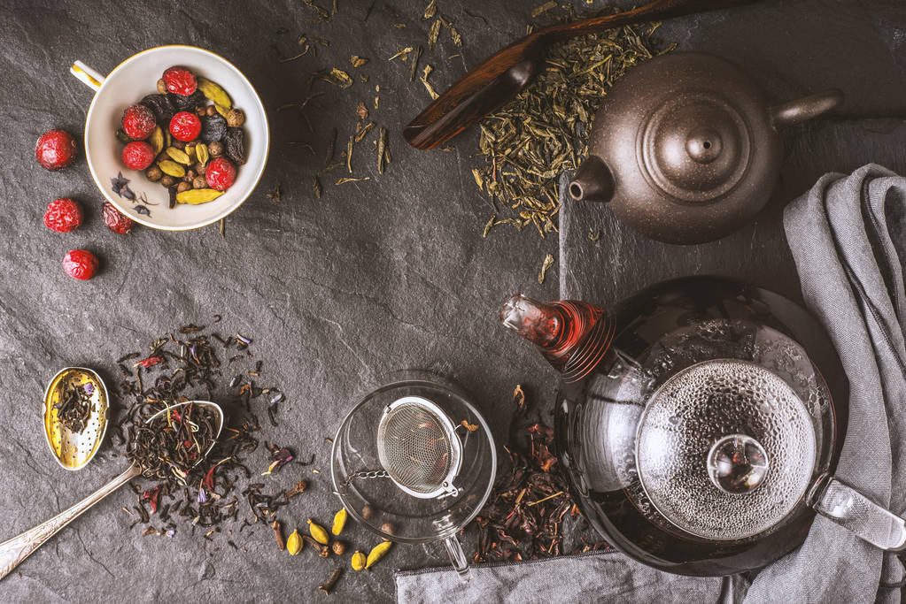 Tea sokszínűség koncepció felülnézet - Fotó, kép