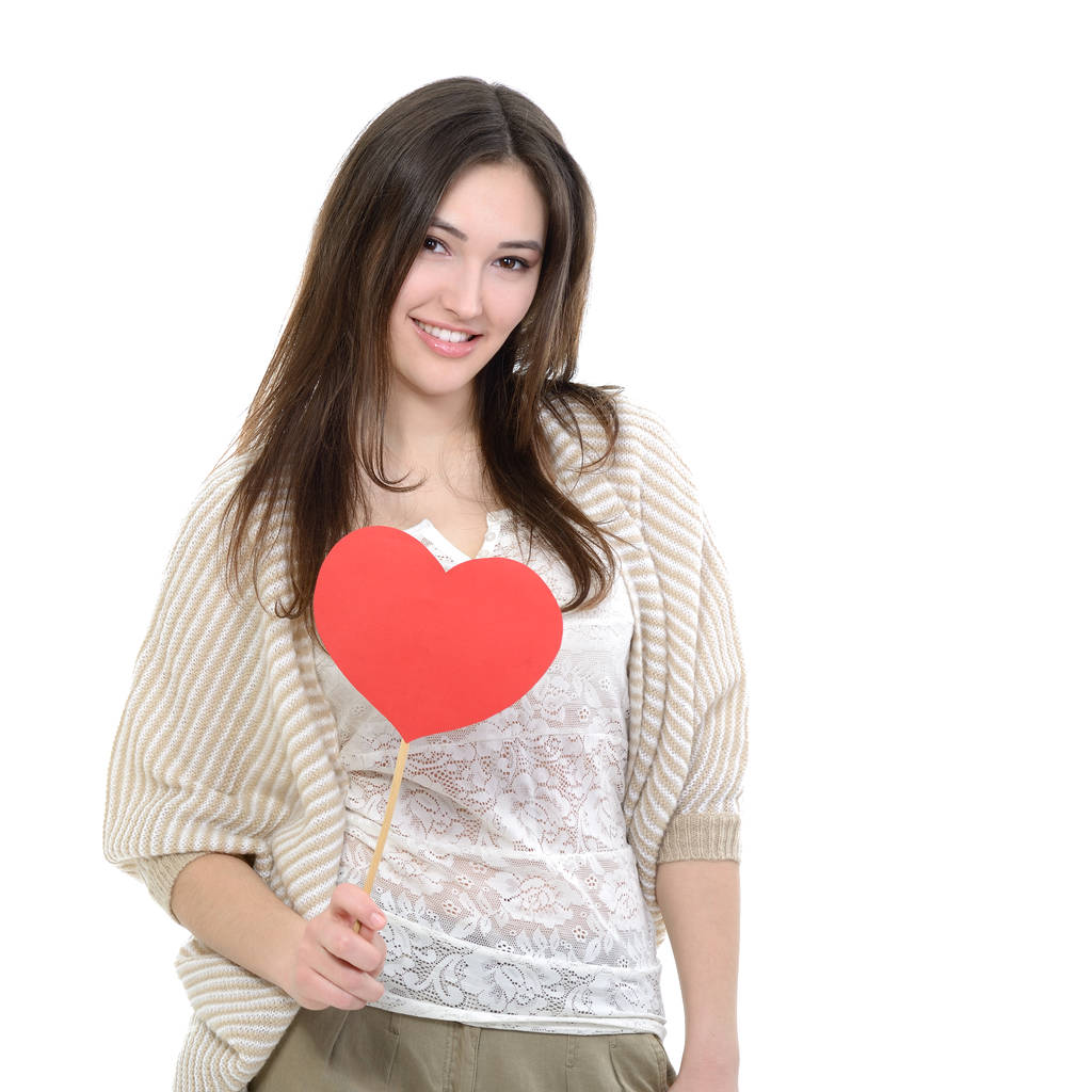 young woman with red heart - Photo, Image