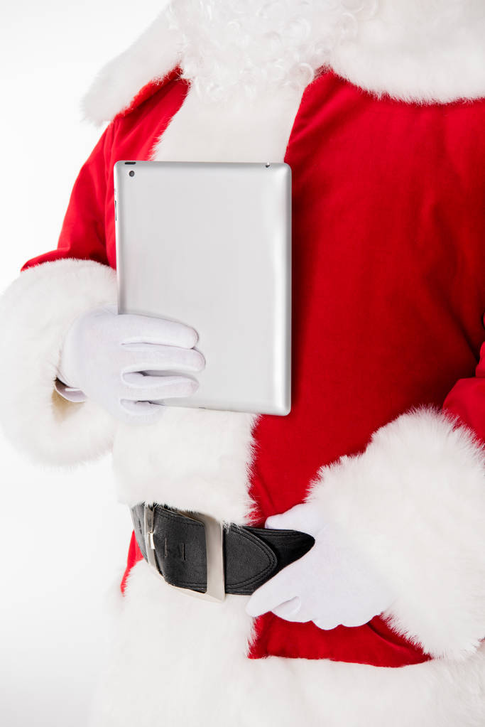 デジタル タブレットでポーズ サンタ クロース - 写真・画像