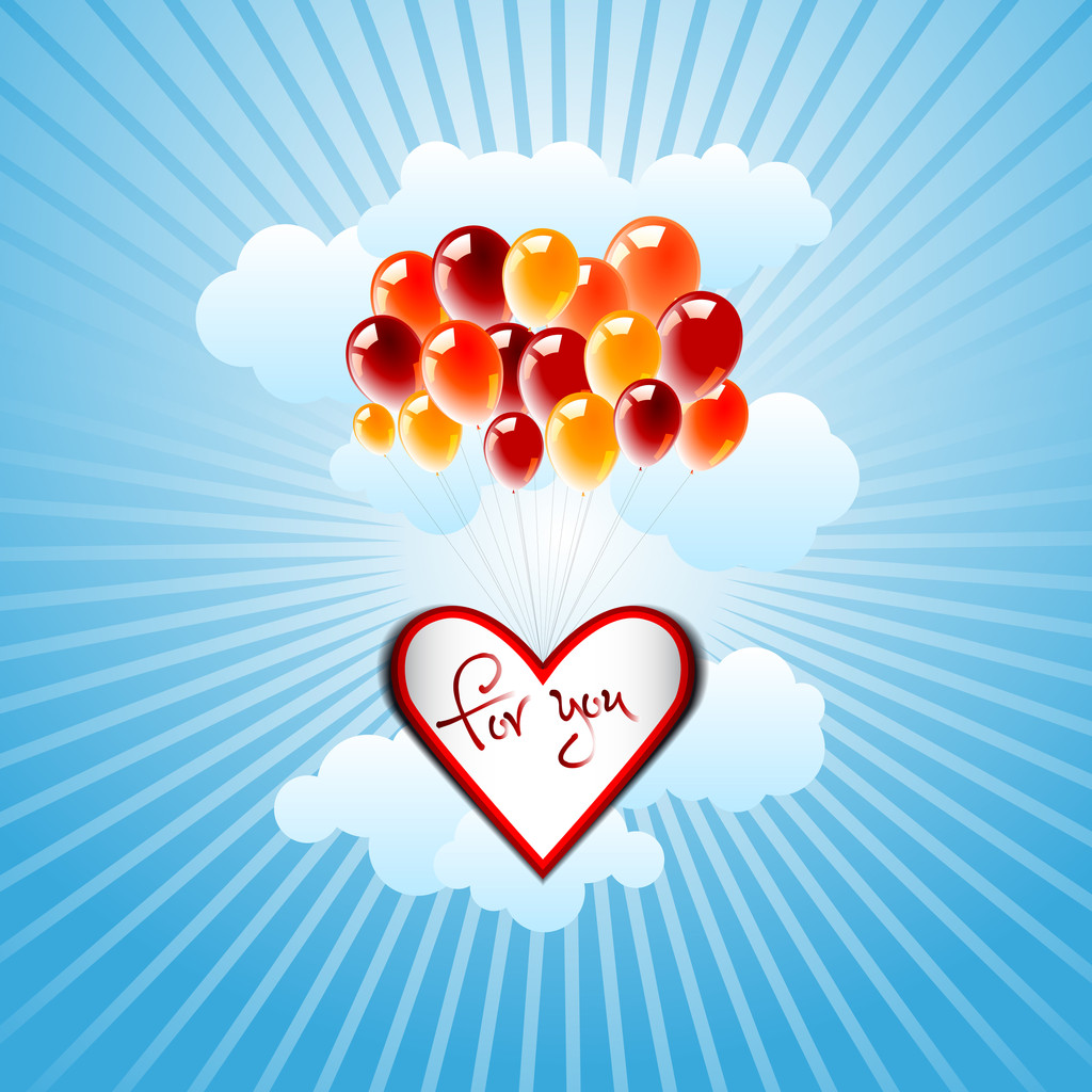 Skupina balónky zvedat velké srdce - láska téma - Vektor, obrázek