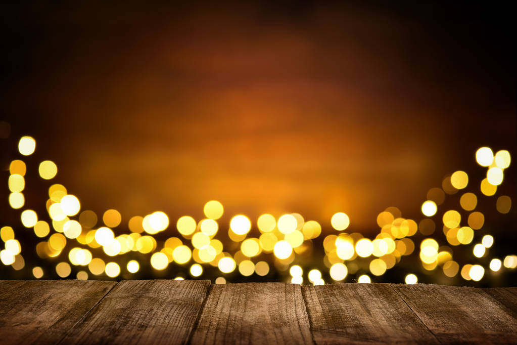 Fondo de madera festivo con luces brillantes
 - Foto, imagen