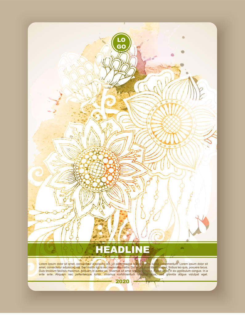Template for vintage card with detailed hand drawn flowers. - Vector, Image