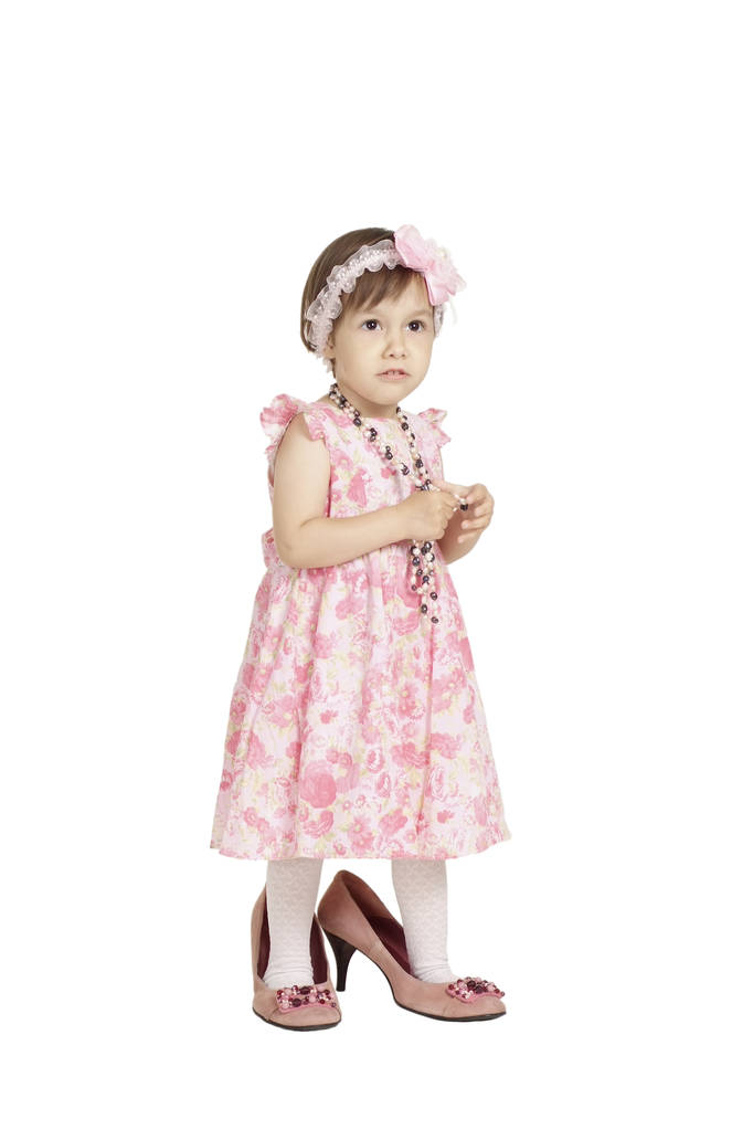roztomilá holčička v růžových šatech - Fotografie, Obrázek