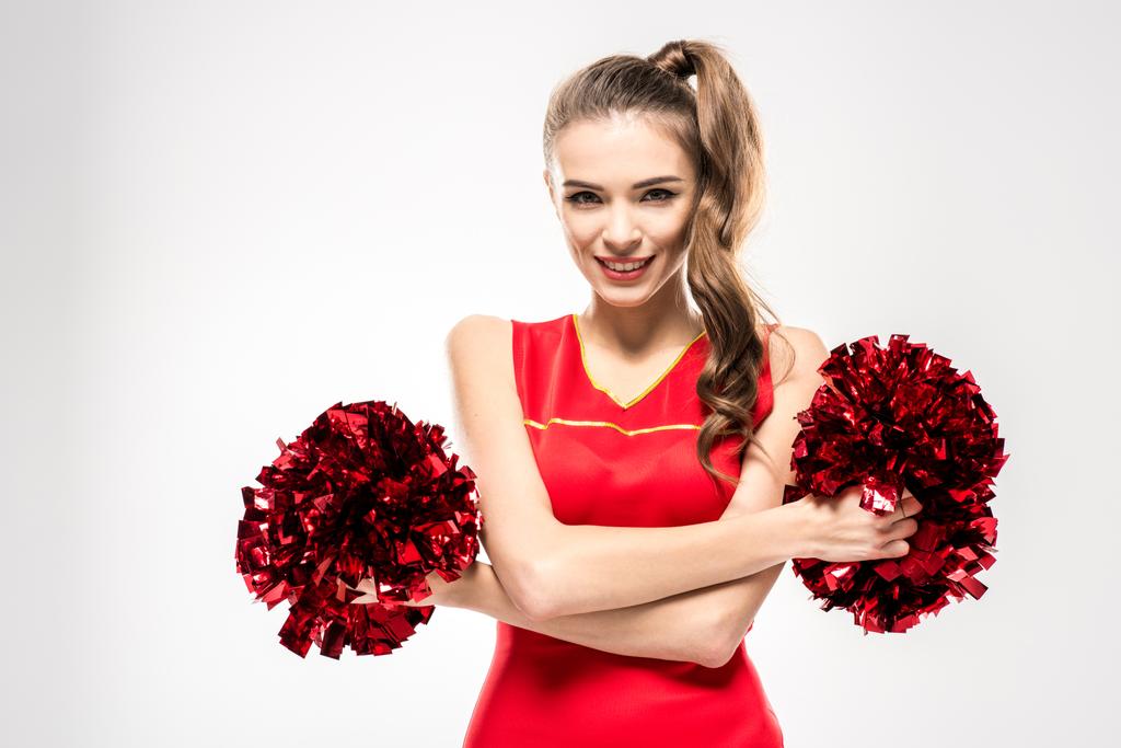 Cheerleader posiert mit Bommelmützen - Foto, Bild
